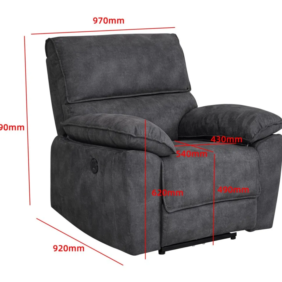 Coventry el reclinerfåtölj grå microfiber + Möbeltassar