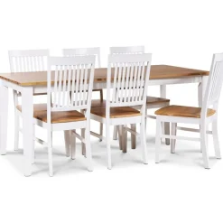 Dalarös matgrupp 180 cm bord vit/ek + 6 st Dalarös matstolar + 4.00 x Möbeltassar