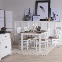 Dalarös matgrupp bord vit/ek med 4 st Dalarös stolar + 4.00 x Stolsdyna