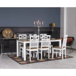 Dalarös matstol med eksits och kryss i rygg - Vit / Oljad ek + Möbeltassar