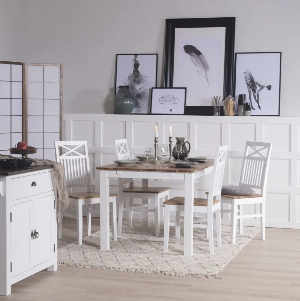 Dalarös matstol med eksits och kryss i rygg - Vit / Oljad ek
