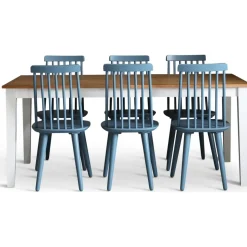Dalsland matgrupp: Matbord i Ek / vit med 6 st duvblå Pinnstolar