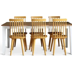 Dalsland matgrupp: Matbord i Ek / Vit med 6 st gula Pinnstolar + 6.00 x Stolsdyna