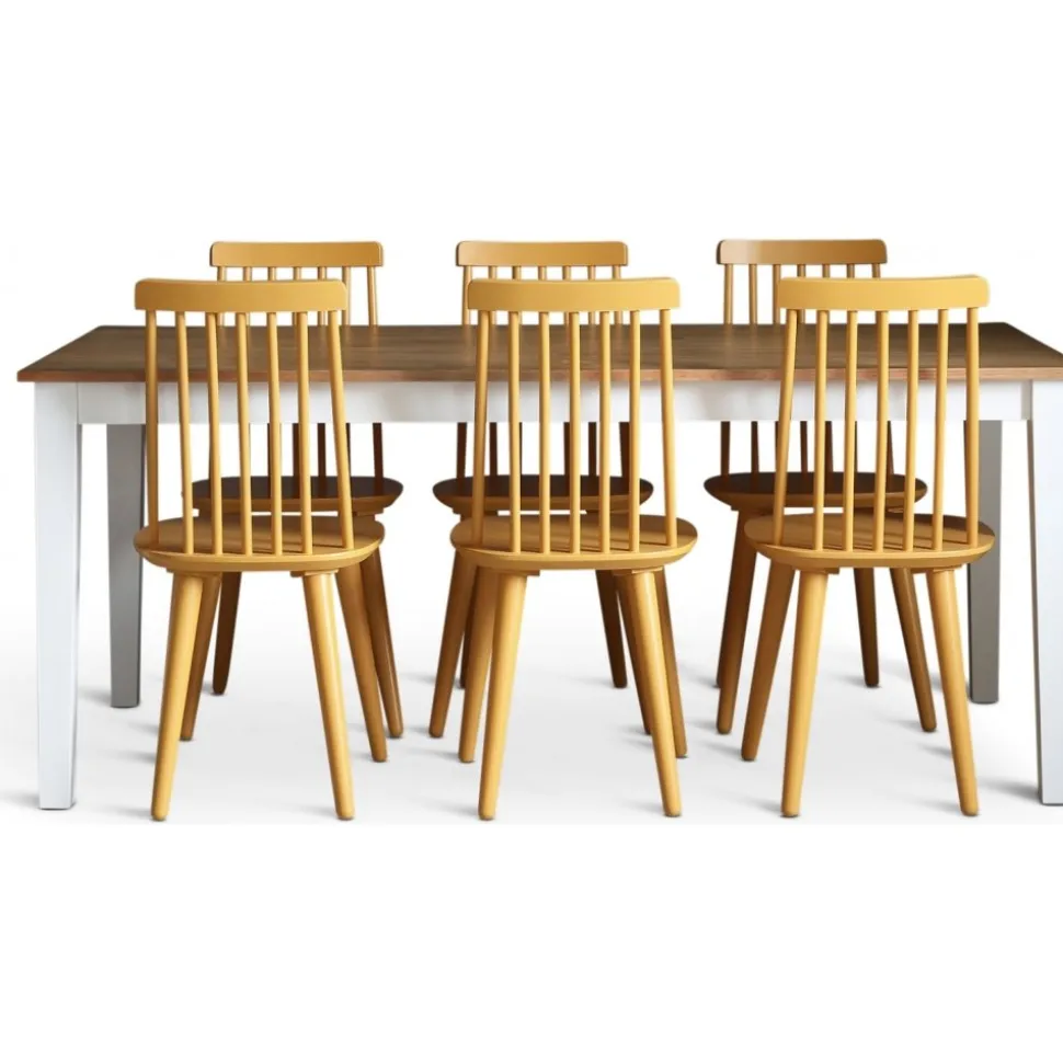 Dalsland matgrupp: Matbord i Ek / Vit med 6 st gula Pinnstolar + 6.00 x Stolsdyna