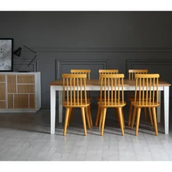 Dalsland matgrupp: Matbord i Ek / Vit med 6 st gula Pinnstolar + 6.00 x Stolsdyna