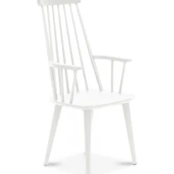 Dalsland vit pinnstol med armstöd och hög rygg + Möbeltassar