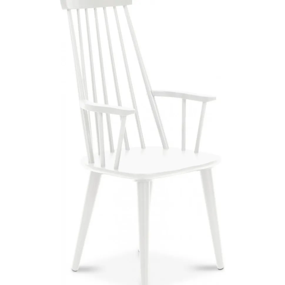 Dalsland vit pinnstol med armstöd och hög rygg + Möbeltassar