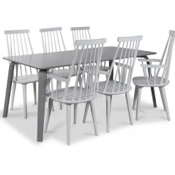 Dalsland vit pinnstol med armstöd och hög rygg + Möbeltassar