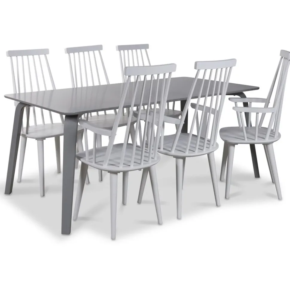 Dalsland vit pinnstol med armstöd och hög rygg + Möbeltassar