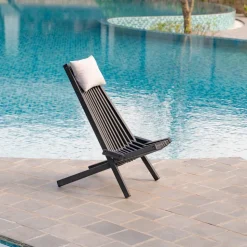 Däckstol svart med nackkudde + Textilskydd för utemöbler