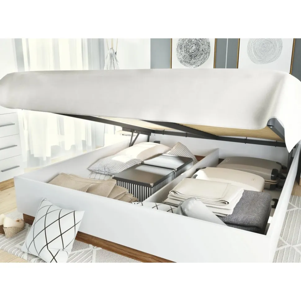 Dentro säng med förvaring 160 x 200 cm - Vit/ek + Möbeltassar