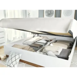 Dentro säng med förvaring 160 x 200 cm - Vit/ek + Textilrengöring för möbler