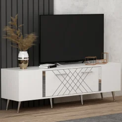 Detas TV-bänk - Vit/silver