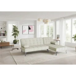 Divansoffa med bäddfunktion beige sammet