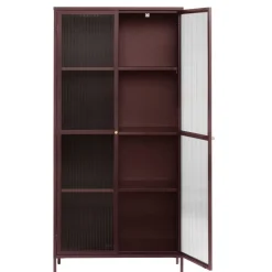 Dobb vinrött metallskåp med glasdörrar H190 cm