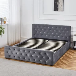 Dubbelsäng grå sammet 180 x 200 cm - Dubai + Textilrengöring för möbler