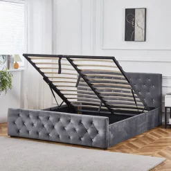 Dubbelsäng grå sammet 180 x 200 cm - Dubai + Textilrengöring för möbler