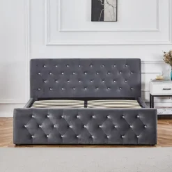 Dubbelsäng grå sammet 180 x 200 cm - Dubai + Textilrengöring för möbler