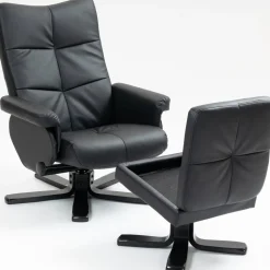 Duva reclinerfåtölj med fotpall i svart PU + Textilrengöring för möbler