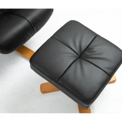 Duva reclinerfåtölj med fotpall i svart PU med bruna ben + Textilrengöring för möbler