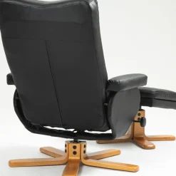 Duva reclinerfåtölj med fotpall i svart PU med bruna ben + Textilrengöring för möbler
