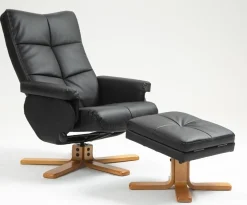 Duva reclinerfåtölj med fotpall i svart PU med bruna ben + Möbeltassar