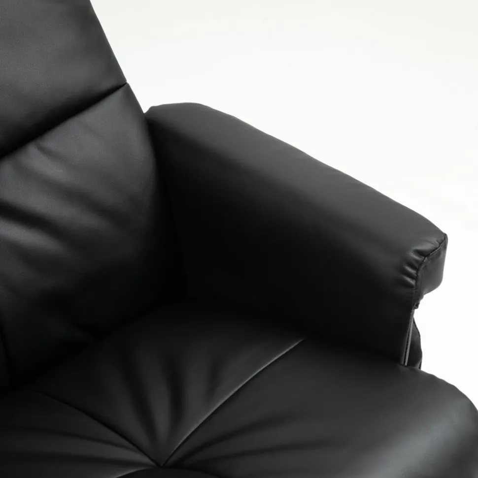 Duva reclinerfåtölj med fotpall i svart PU med bruna ben + Möbeltassar