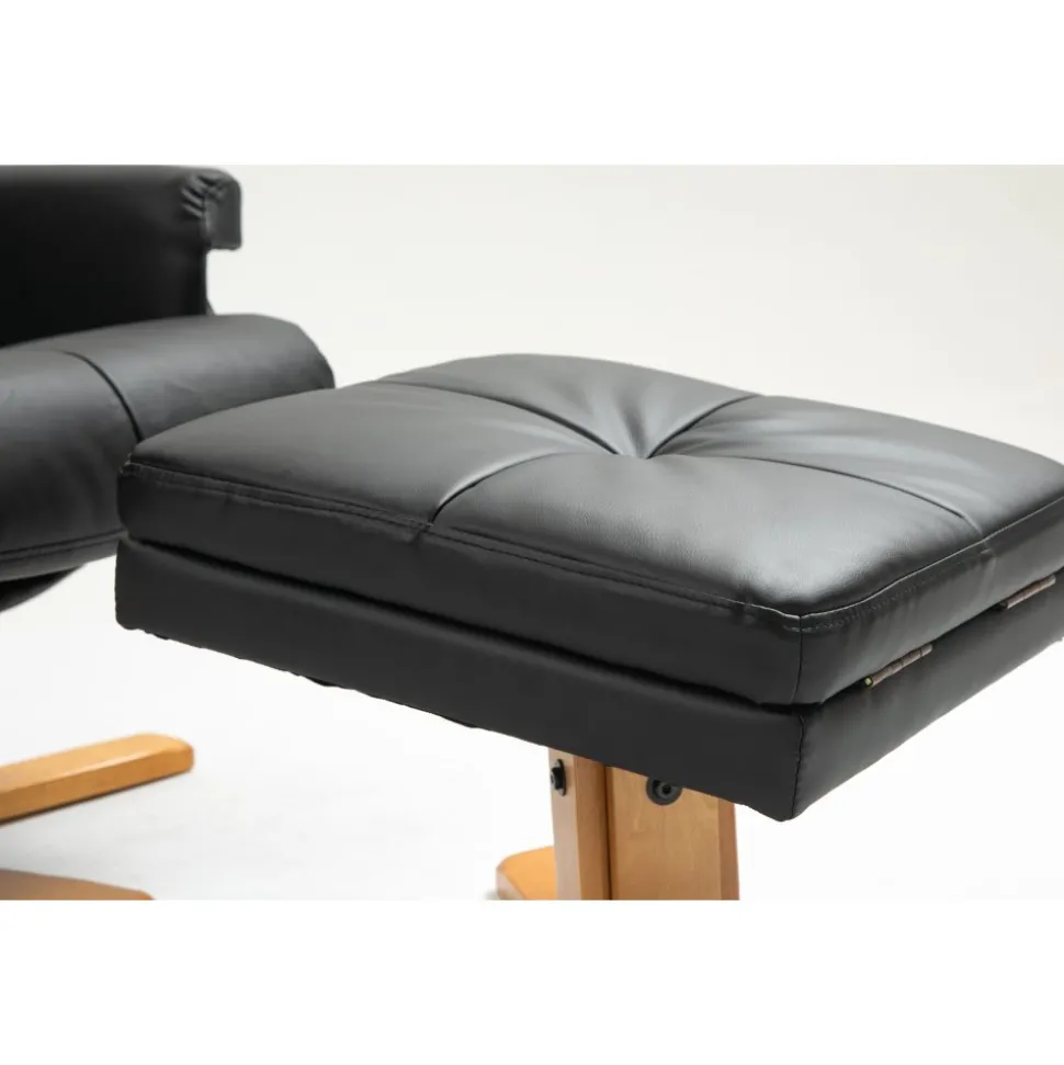 Duva reclinerfåtölj med fotpall i svart PU med bruna ben + Möbeltassar