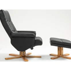 Duva reclinerfåtölj med fotpall i svart PU med bruna ben + Möbeltassar
