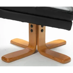 Duva reclinerfåtölj med fotpall i svart PU med bruna ben