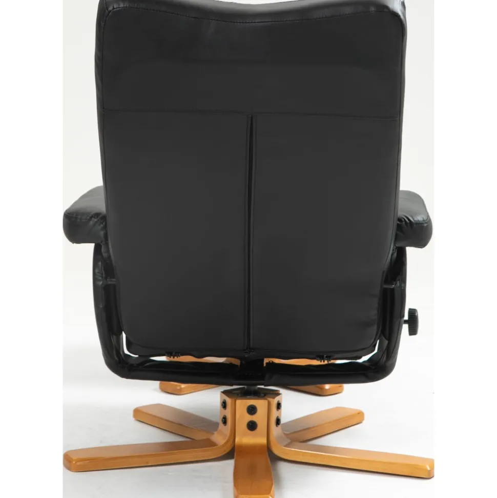 Duva reclinerfåtölj med fotpall i svart PU med bruna ben