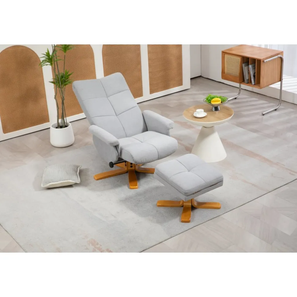 Duva ställbar fåtölj inklusive fotpall med förvaring - Grått tyg med träben