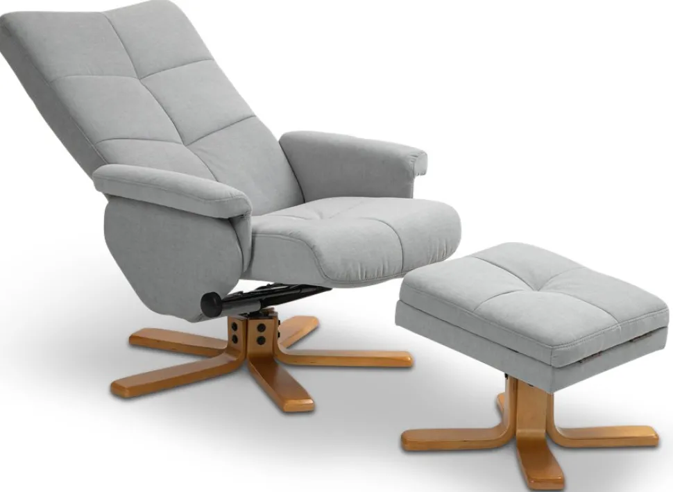 Duva ställbar fåtölj inklusive fotpall med förvaring - Grått tyg med träben