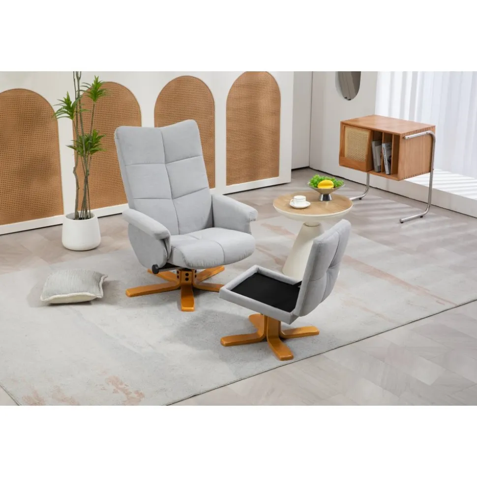 Duva ställbar fåtölj inklusive fotpall med förvaring - Grått tyg med träben