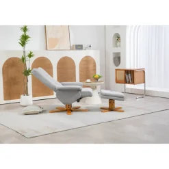 Duva ställbar fåtölj inklusive fotpall med förvaring - Grått tyg med träben + Textilrengöring för möbler