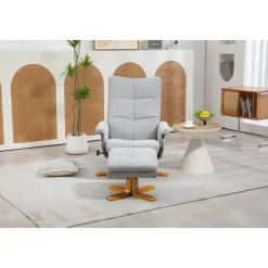 Duva ställbar fåtölj inklusive fotpall med förvaring - Grått tyg med träben + Möbeltassar