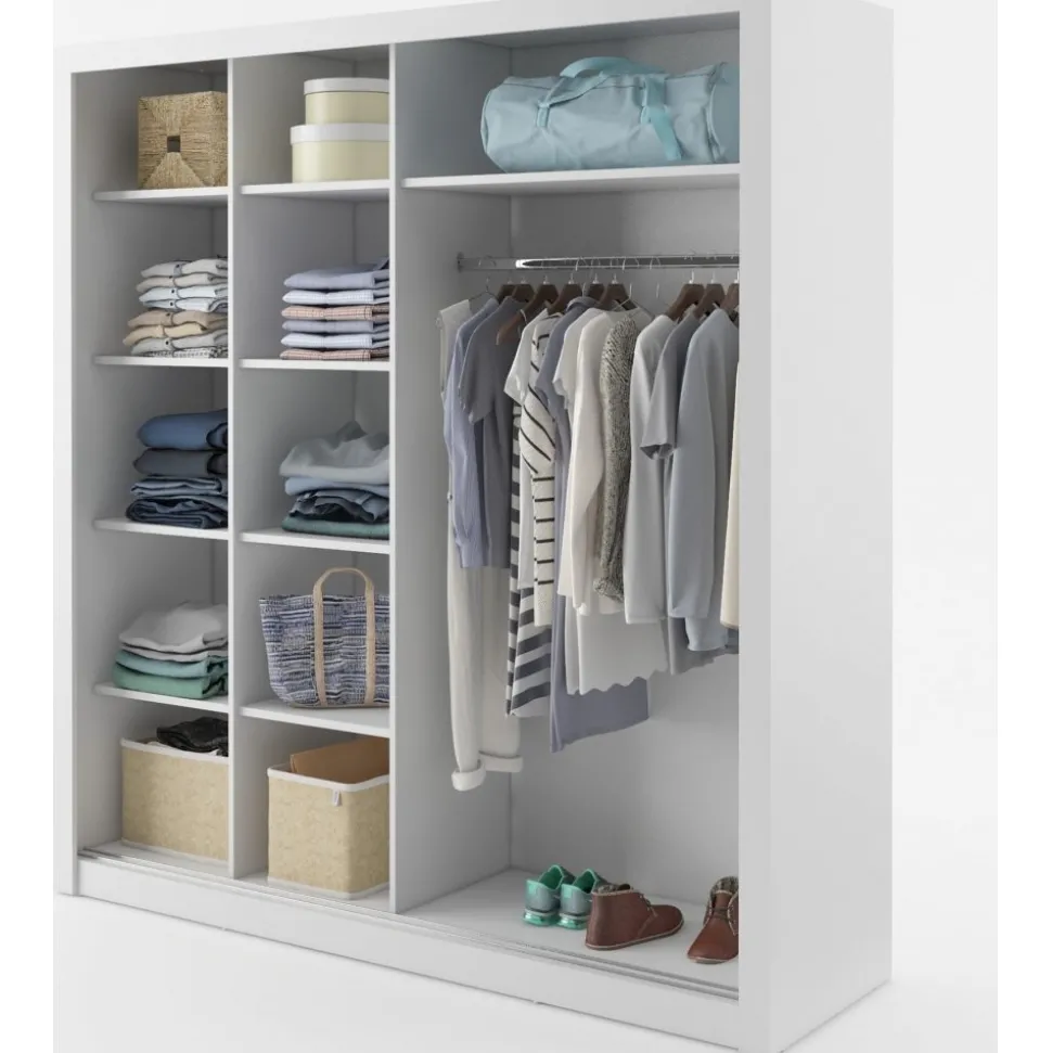 Einar nr 12 vit garderob med spegel och skjutdörrar 215x203 cm