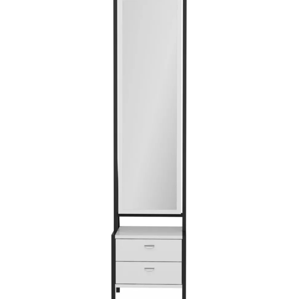 Elegante helkroppspegel med förvaring - Vit + Glas och Kristallrengöring