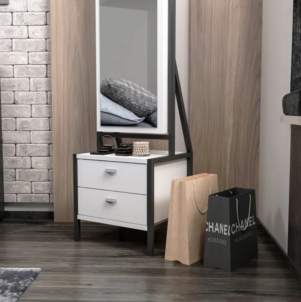 Elegante helkroppspegel med förvaring - Vit + Glas och Kristallrengöring