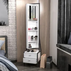 Elegante helkroppspegel med förvaring - Vit + Glas och Kristallrengöring