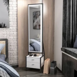 Elegante helkroppspegel med förvaring - Vit + Karta med möbeltassar på köpet!