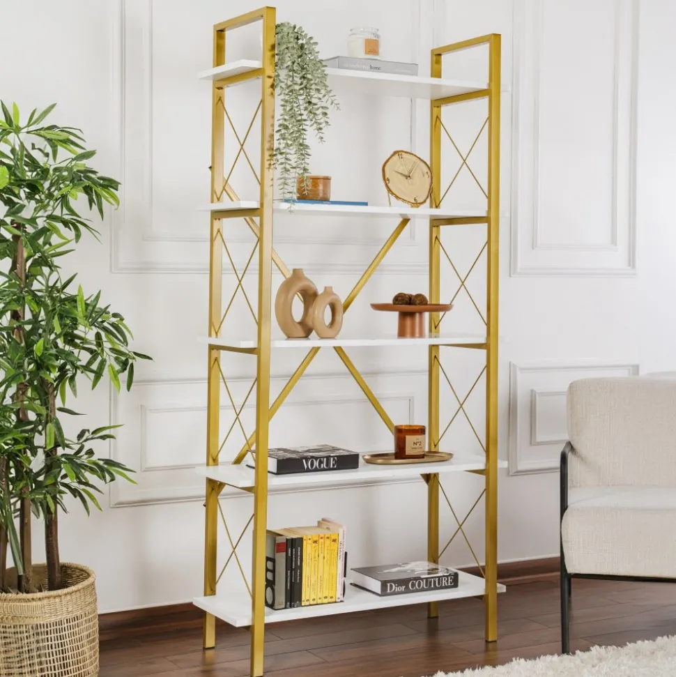 Elysian bokhylla - Vit/guld