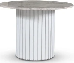 Empire matbord Ø105 cm - Silver Diana marmor / Vit lamell träfot