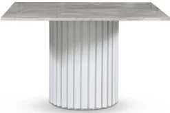 Empire matbord 120 x 120 cm - Grå marmor / Vit lamell träfot