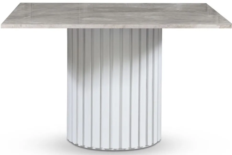 Empire matbord 120 x 120 cm - Grå marmor / Vit lamell träfot