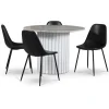 Empire matgrupp Ø105 cm inkl. 4 st Bjurträsk svarta stolar - Silver Diana marmor / Vit lamell träfot