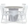 Empire matgrupp Ø105 cm inkl. 4 st Dalsland vita pinnstolar - Silver Diana marmor / Vit lamell träfot + 3.00 x Möbeltassar