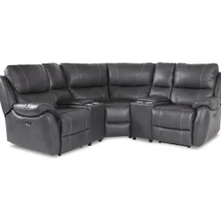 Enjoy Hollywood Biosoffa (hörnsoffa) - 3-sits (el) i grått konstskinn + Möbelvård Läderrengöring