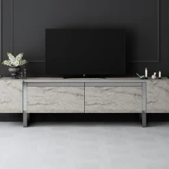 Erki TV-bänk - Travertin/silver