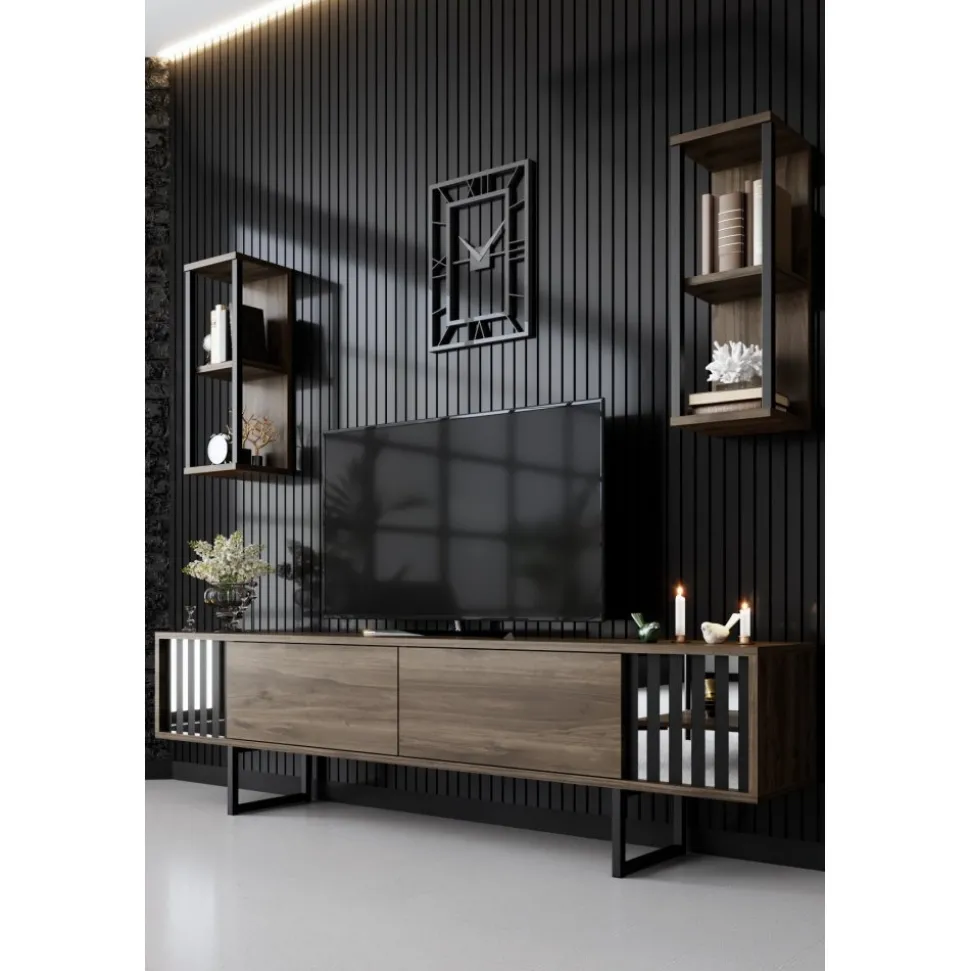 Erki TV-bänk - Valnöt/svart